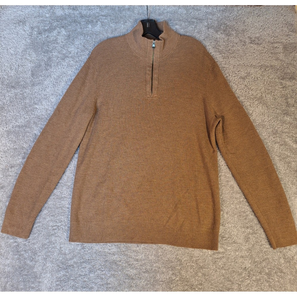 Banana Republic Mens L Tan Extra Fine Merino Wool Quarter Zip Sweater High Neck
